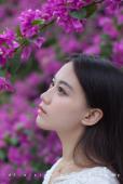 花丛中的白裙迷人少女