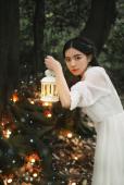 树下美女夜晚灯光点点