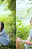 森林里面出现的碎花裙美少女