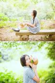森林里面出现的碎花裙美少女